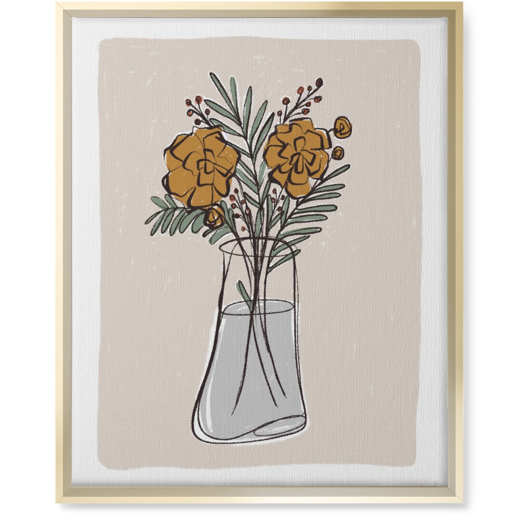 Bouquet Study - Yellow on Beige Wall Art, Gold, Single piece, Canvas, 16x20, Beige