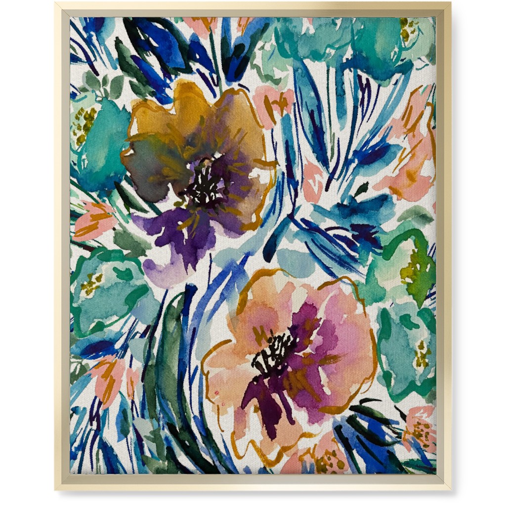 Purple and Blue Florals - Multi Wall Art, Gold, Single piece, Canvas, 16x20, Multicolor