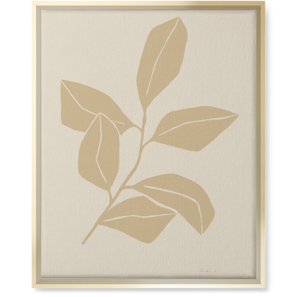 Botanical Ficus Branch With Leaves - Neutral Wall Art, Gold, Single piece, Canvas, 16x20, Beige