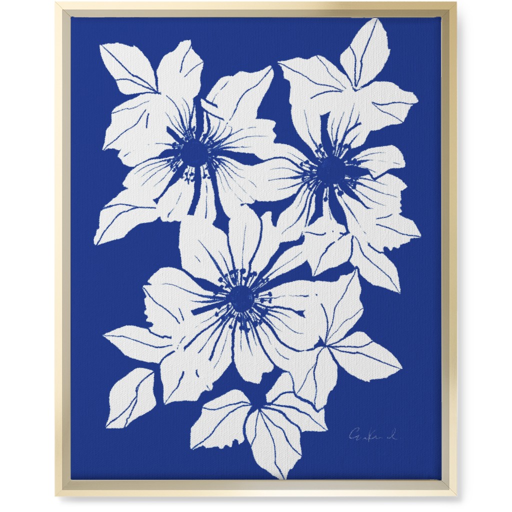 Botanical Big Anemones Wall Art, Gold, Single piece, Canvas, 16x20, Blue, Royal