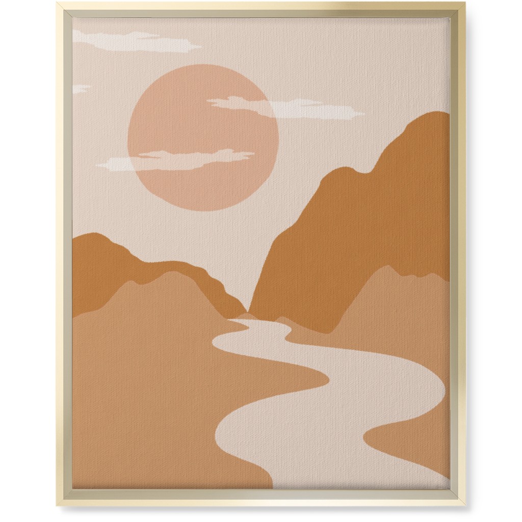Abstract Mountain River Landscape - Neutral Wall Art, Gold, Single piece, Canvas, 16x20, Orange