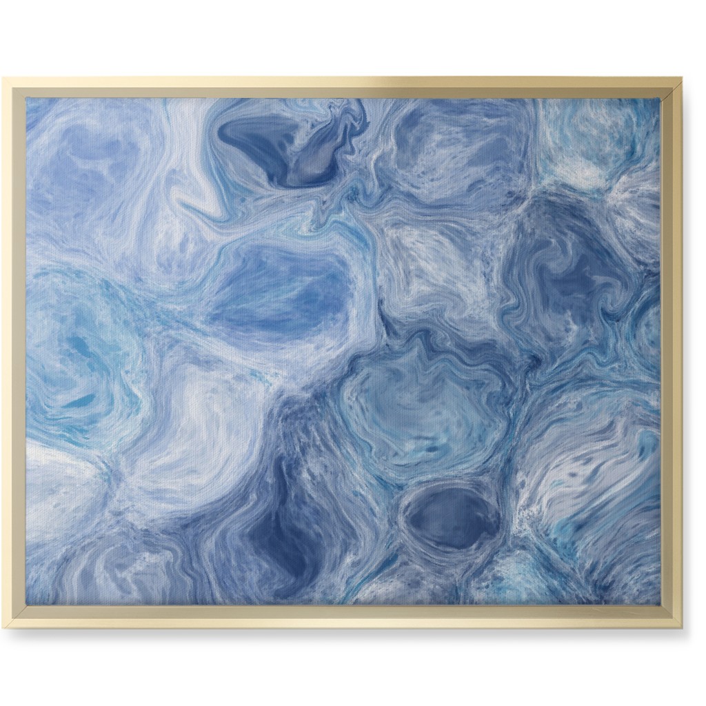 Abstract Acrylic Pour Ripple - Blue Wall Art, Gold, Single piece, Canvas, 16x20, Blue, True Blue