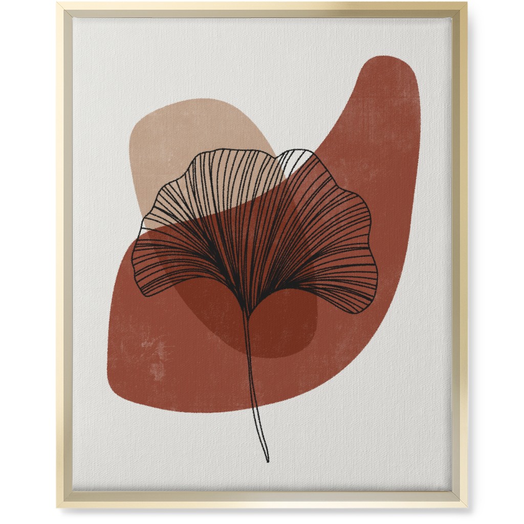 Abstract Ginko - Terracotta and Ivory Wall Art, Gold, Single piece, Canvas, 16x20, Brown