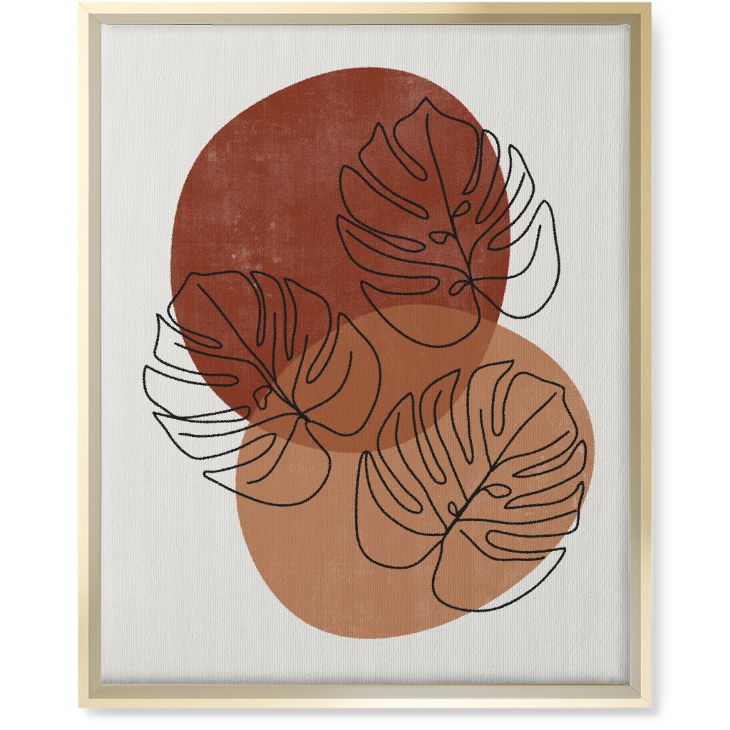 Abstract Monstera Leaves - Terracotta and Ivory Wall Art, Gold, Single piece, Canvas, 16x20, Brown, Brown