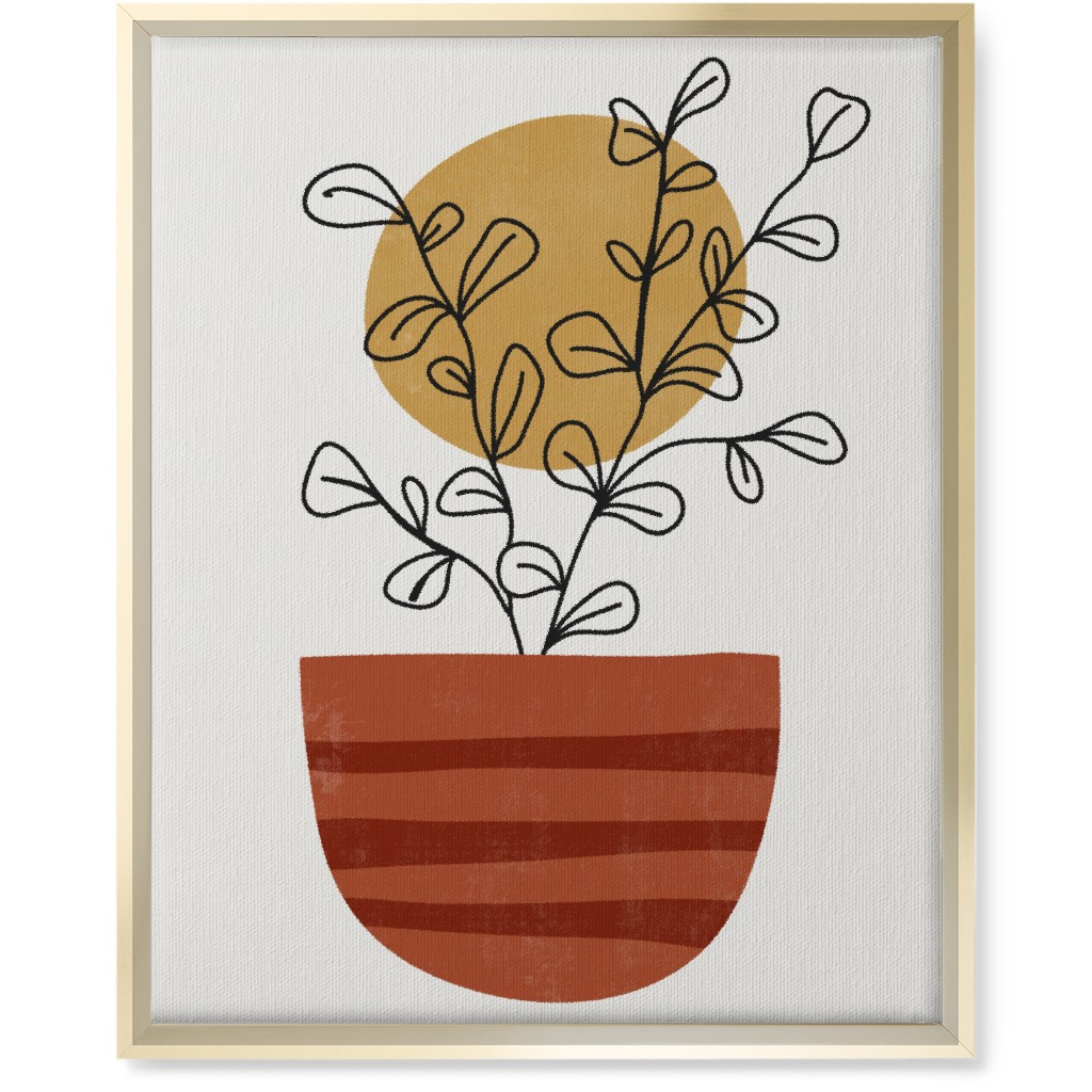 Abstract Flower Pot - Terracotta and Ivory Wall Art, Gold, Single piece, Canvas, 16x20, Brown