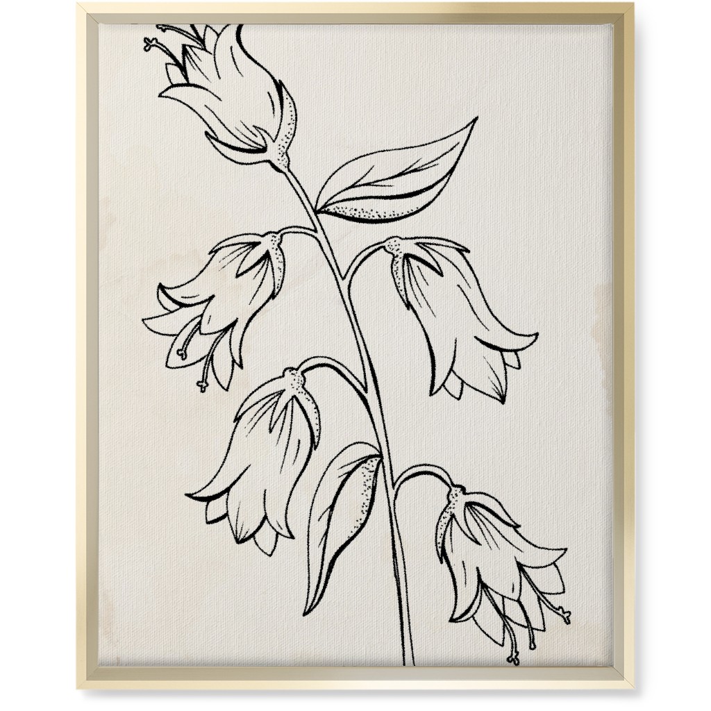 Vintage Bell Flower Sketch - Beige and Black Wall Art, Gold, Single piece, Canvas, 16x20, Beige, Pearl