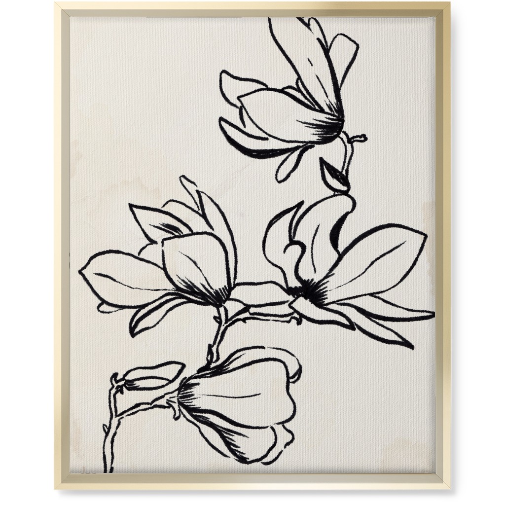 Vintage Magnolia Sketch - Beige and Black Wall Art, Gold, Single piece, Canvas, 16x20, Beige, Pearl