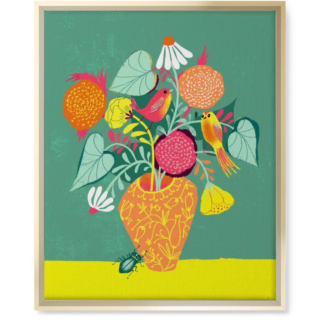 Birds and Bugs Bouquet - Multi Wall Art, Gold, Single piece, Canvas, 16x20, Green, Classic Green