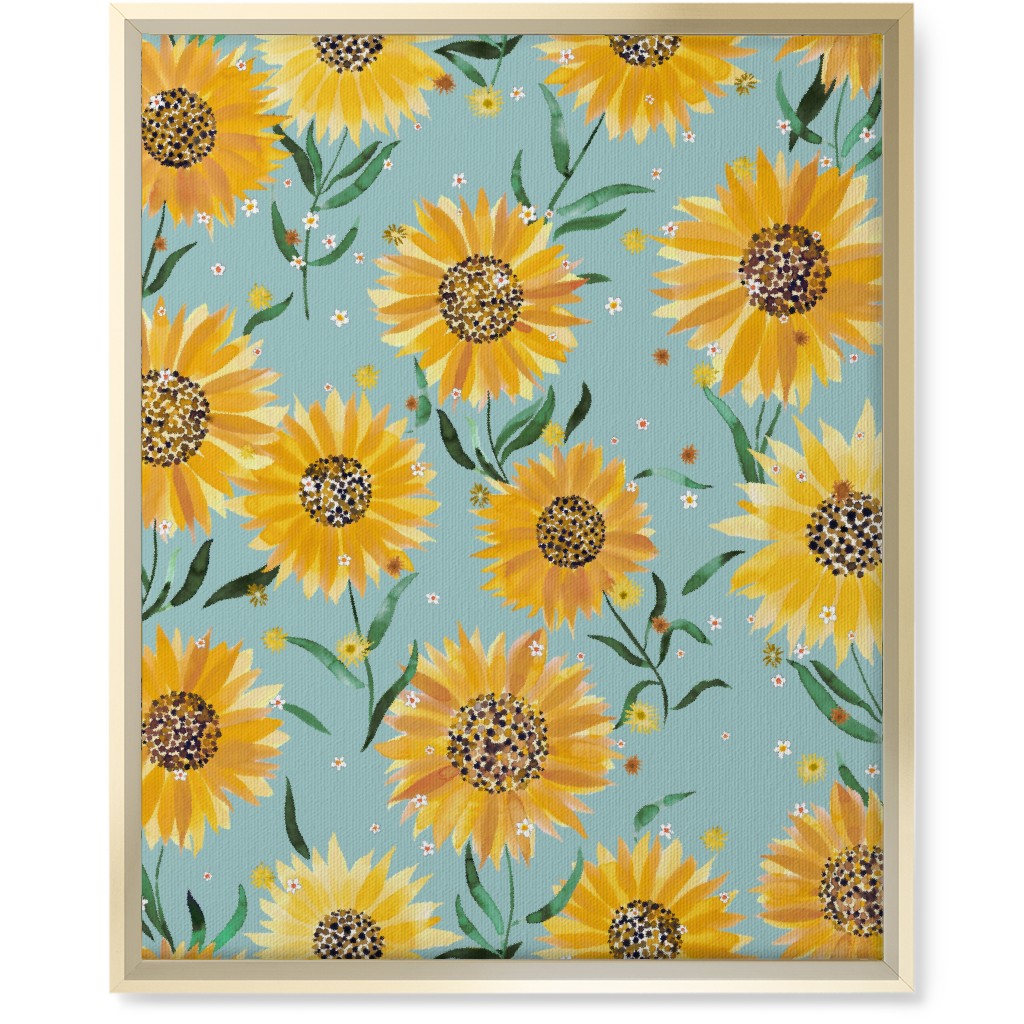 Happy Sunflowers - Yellow on Green Wall Art, Gold, Single piece, Canvas, 16x20, Yellow, Classic Yellow