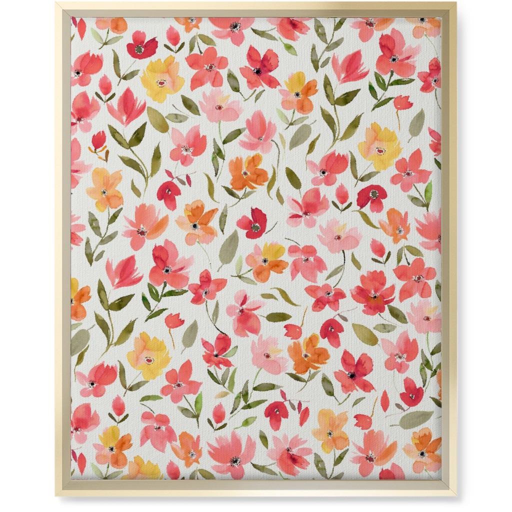 Fresh Flowers Watercolor - Pink and Yellow Wall Art, Gold, Single piece, Canvas, 16x20, Pink, Bright Pink