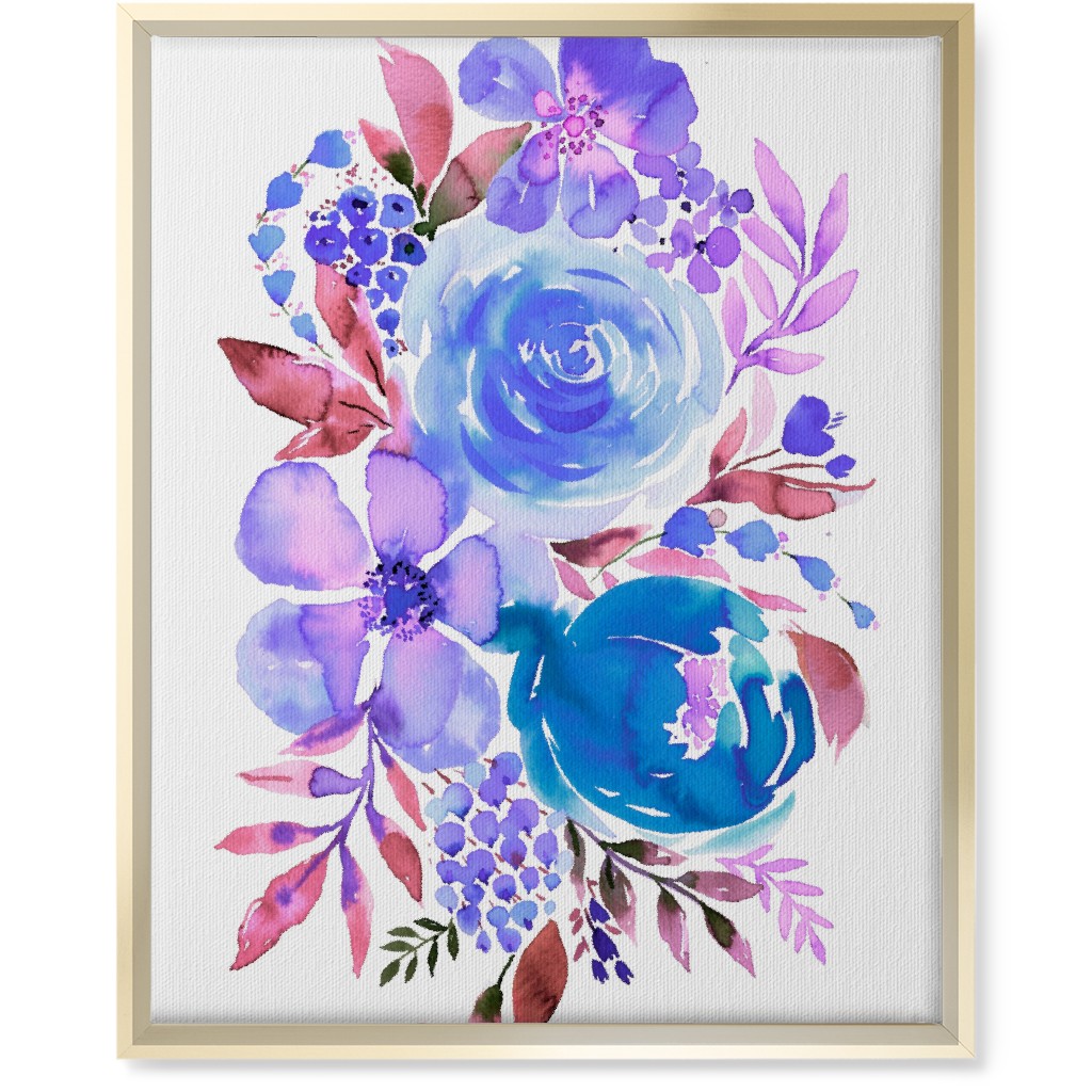 Summery Bouquet Wall Art, Gold, Single piece, Canvas, 16x20, Blue, Heaven