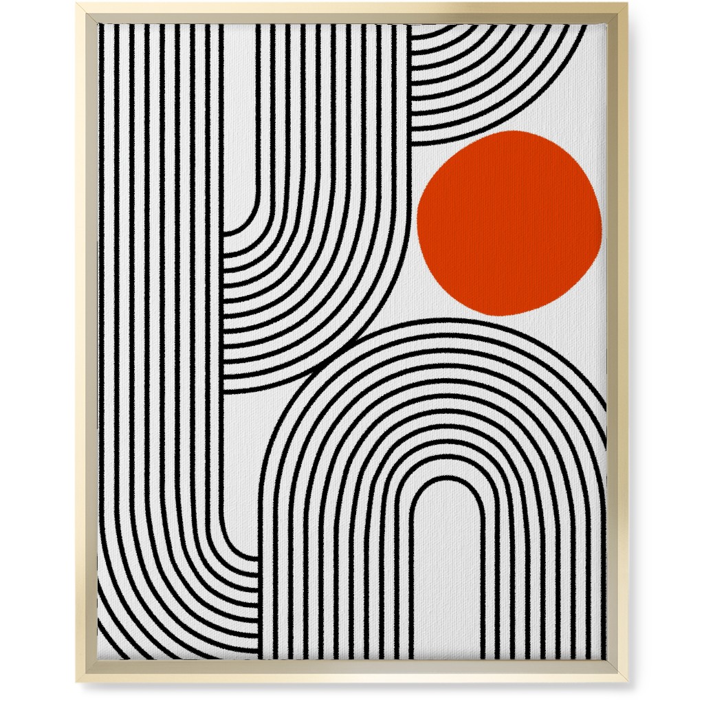 Rising Sun Minimal Geometric Lines Wall Art, Gold, Single piece, Canvas, 16x20, Red