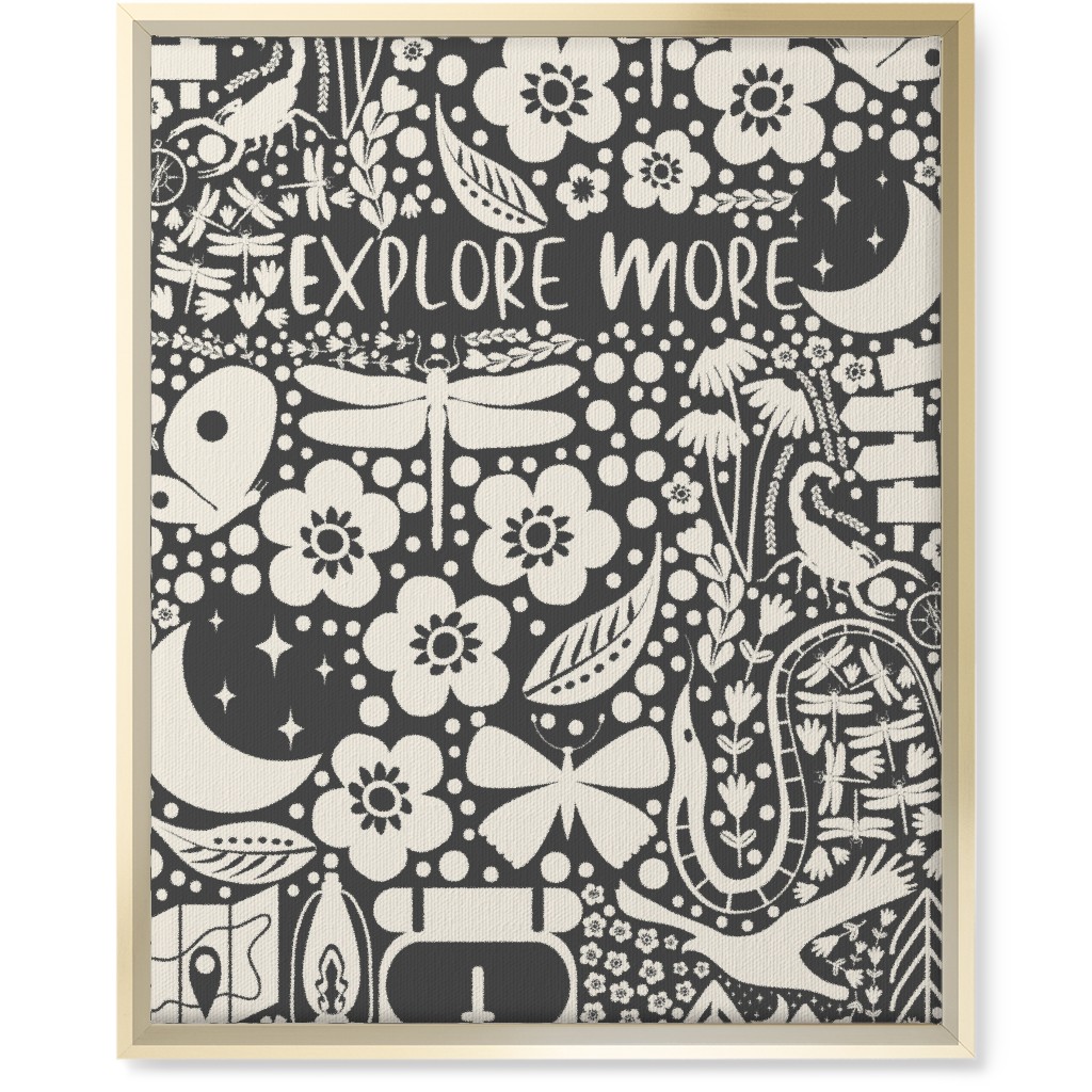 Explore More, Adventure - Black and White Wall Art, Gold, Single piece, Canvas, 16x20, Black, Black