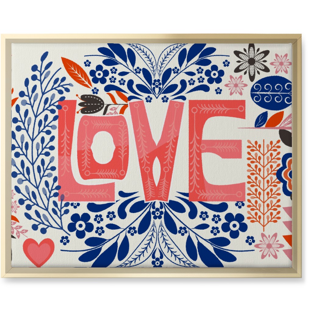 Love Botanical - Pink and Blue Wall Art, Gold, Single piece, Canvas, 16x20, Red, Red