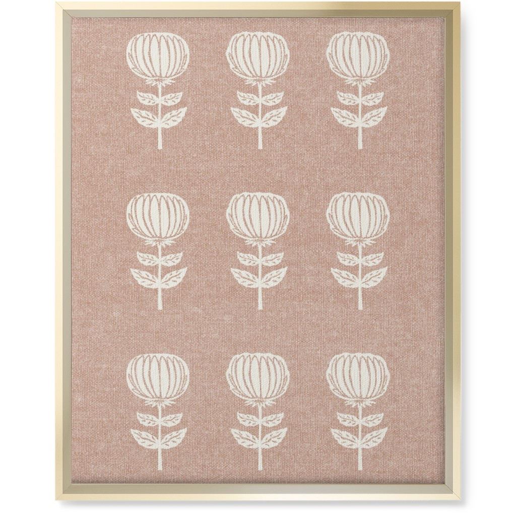 Block Print Floral Wall Art, Gold, Single piece, Canvas, 16x20, Pink, Alpaca
