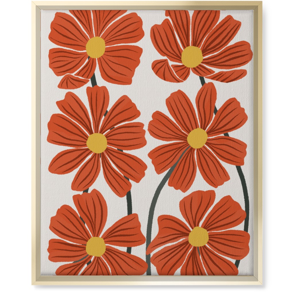 Botanical Cosmos Flowers Wall Art, Gold, Single piece, Canvas, 16x20, Red
