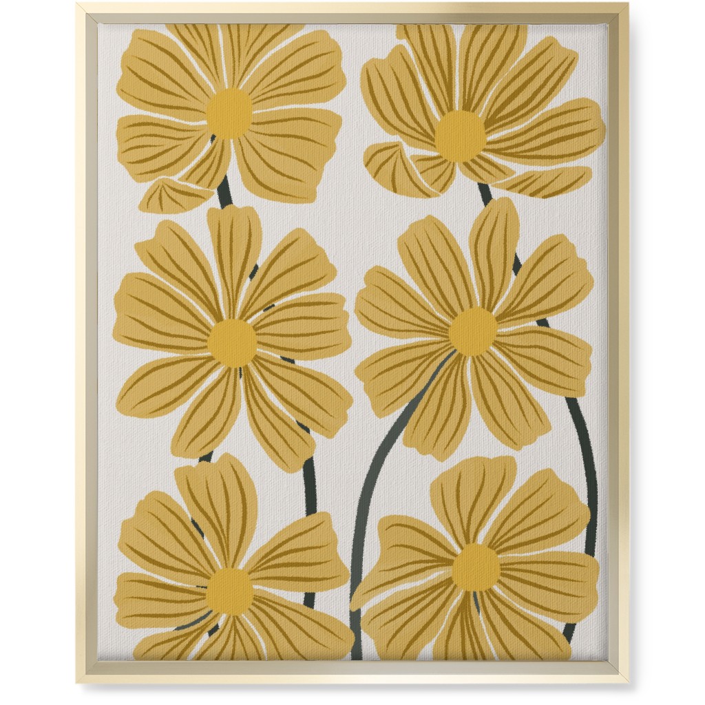 Botanical Cosmos Flowers Wall Art, Gold, Single piece, Canvas, 16x20, Yellow, Golden