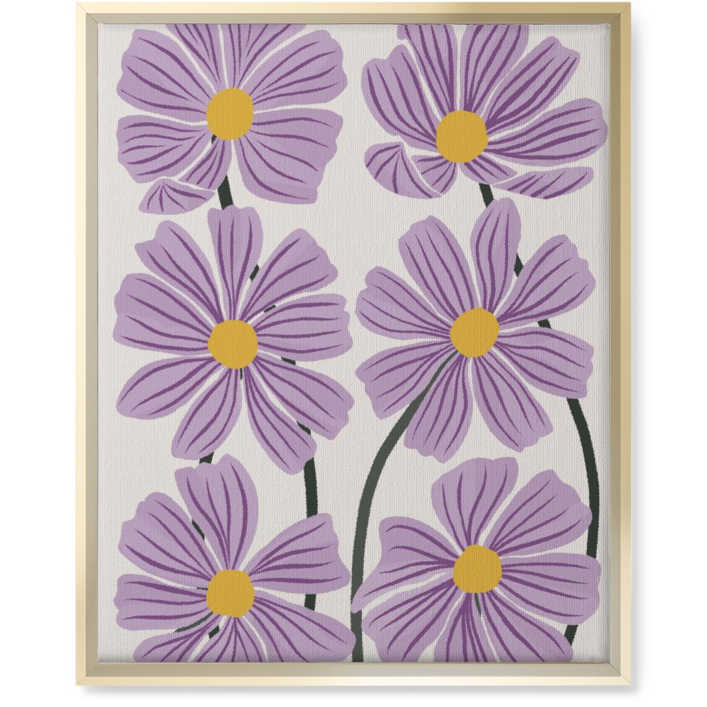 Botanical Cosmos Flowers Wall Art, Gold, Single piece, Canvas, 16x20, Purple, Violet