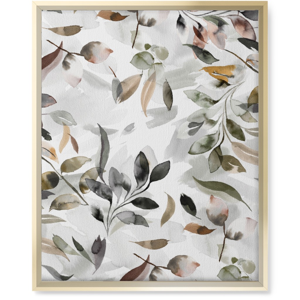 Watercolor Botanical Leaves - Beige Wall Art, Gold, Single piece, Canvas, 16x20, Beige