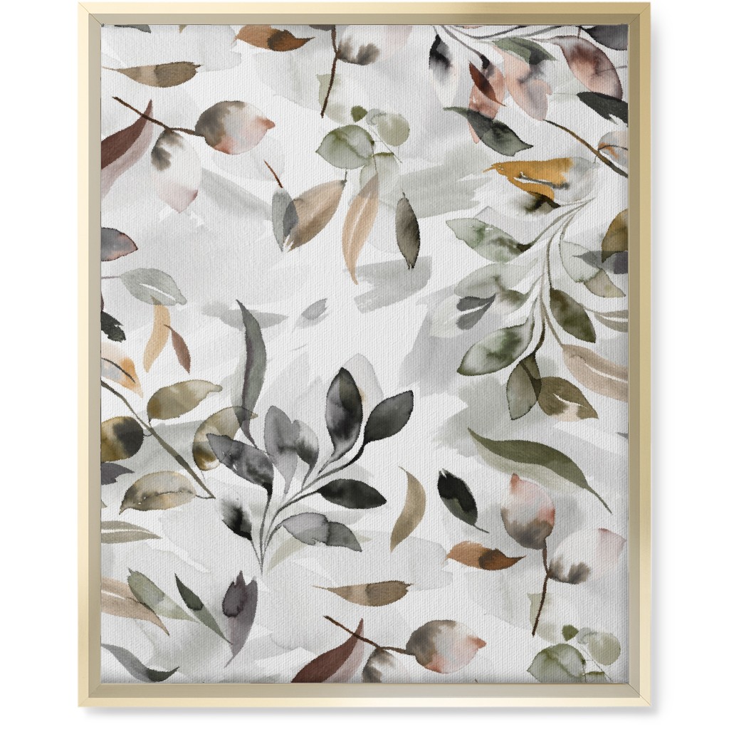 Watercolor Botanical Leaves - Beige Wall Art, Gold, Single piece, Canvas, 16x20, Beige, Pearl