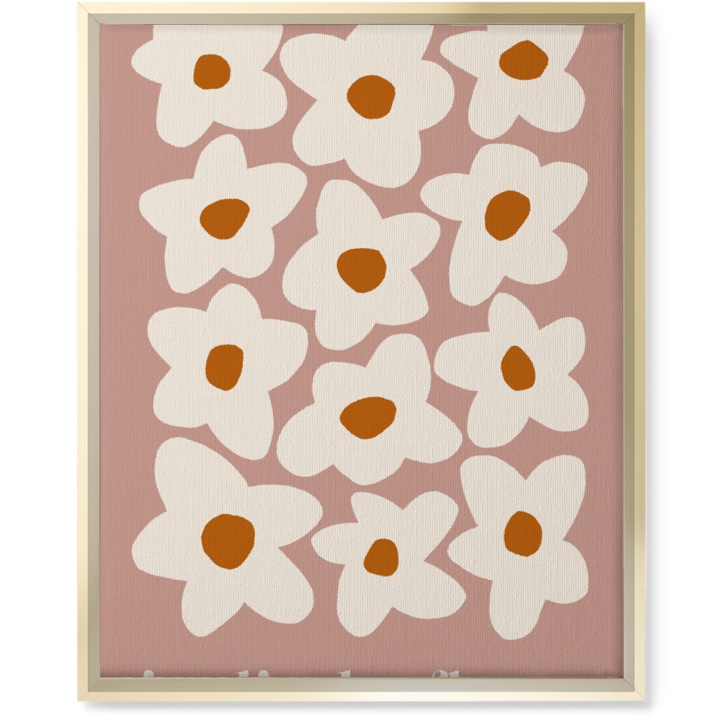 Botanical Graphic Retro Flower Garden Wall Art, Gold, Single piece, Canvas, 16x20, Pink, Whisper