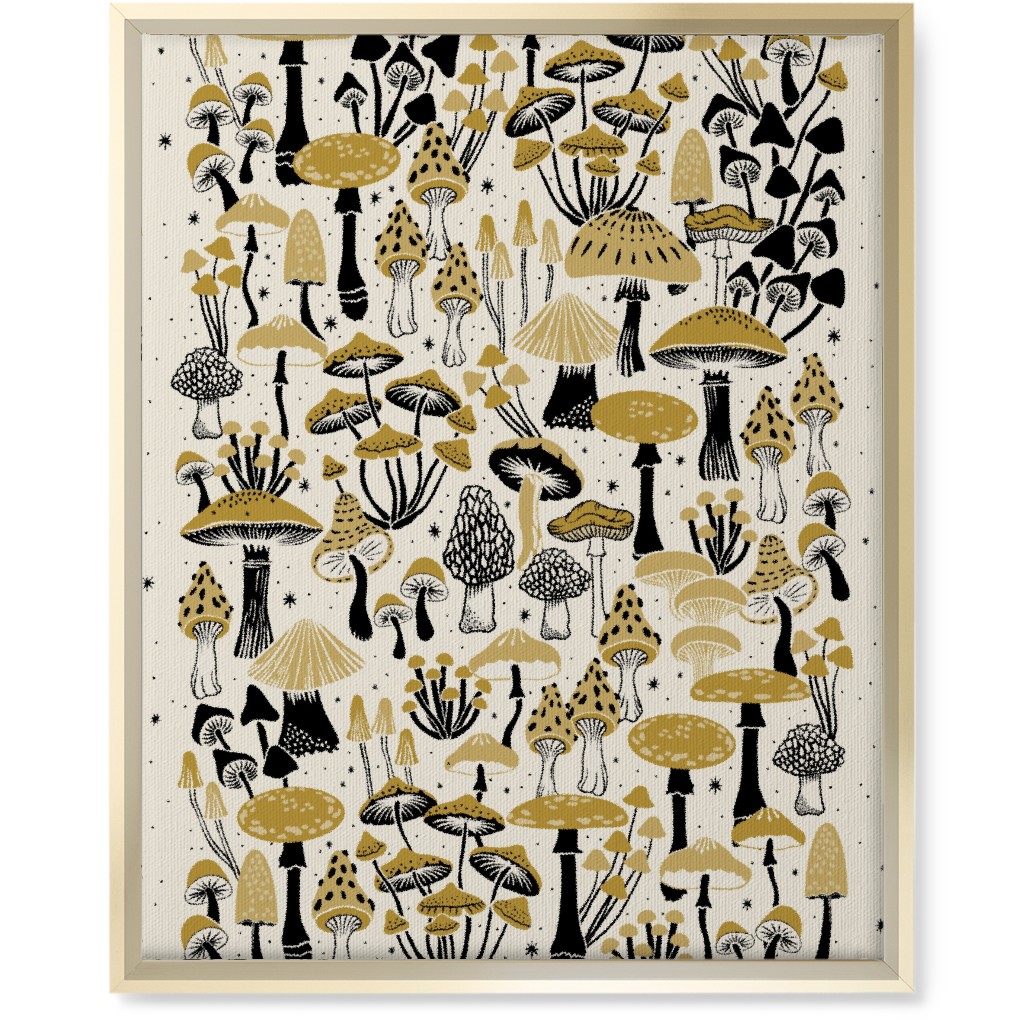 Mushrooms and Stars Wall Art, Gold, Single piece, Canvas, 16x20, Yellow, Antique White