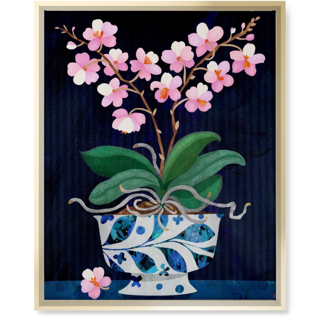 Orchid in Bloom - Dark Wall Art, Gold, Single piece, Canvas, 16x20, Multicolor