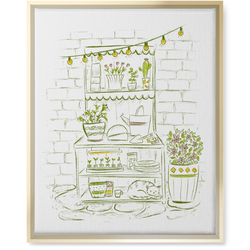 the Cat Nap Potting Stand - Green Wall Art, Gold, Single piece, Canvas, 16x20, Green, Classic Green