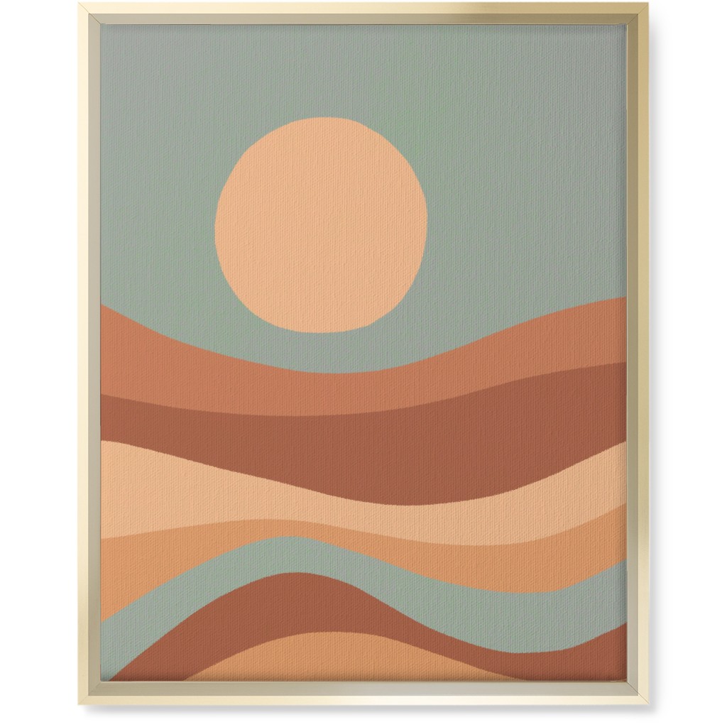 Tropical Seaside Sunrise With Waves - Blue and Orange Wall Art, Gold, Single piece, Canvas, 16x20, Multicolor