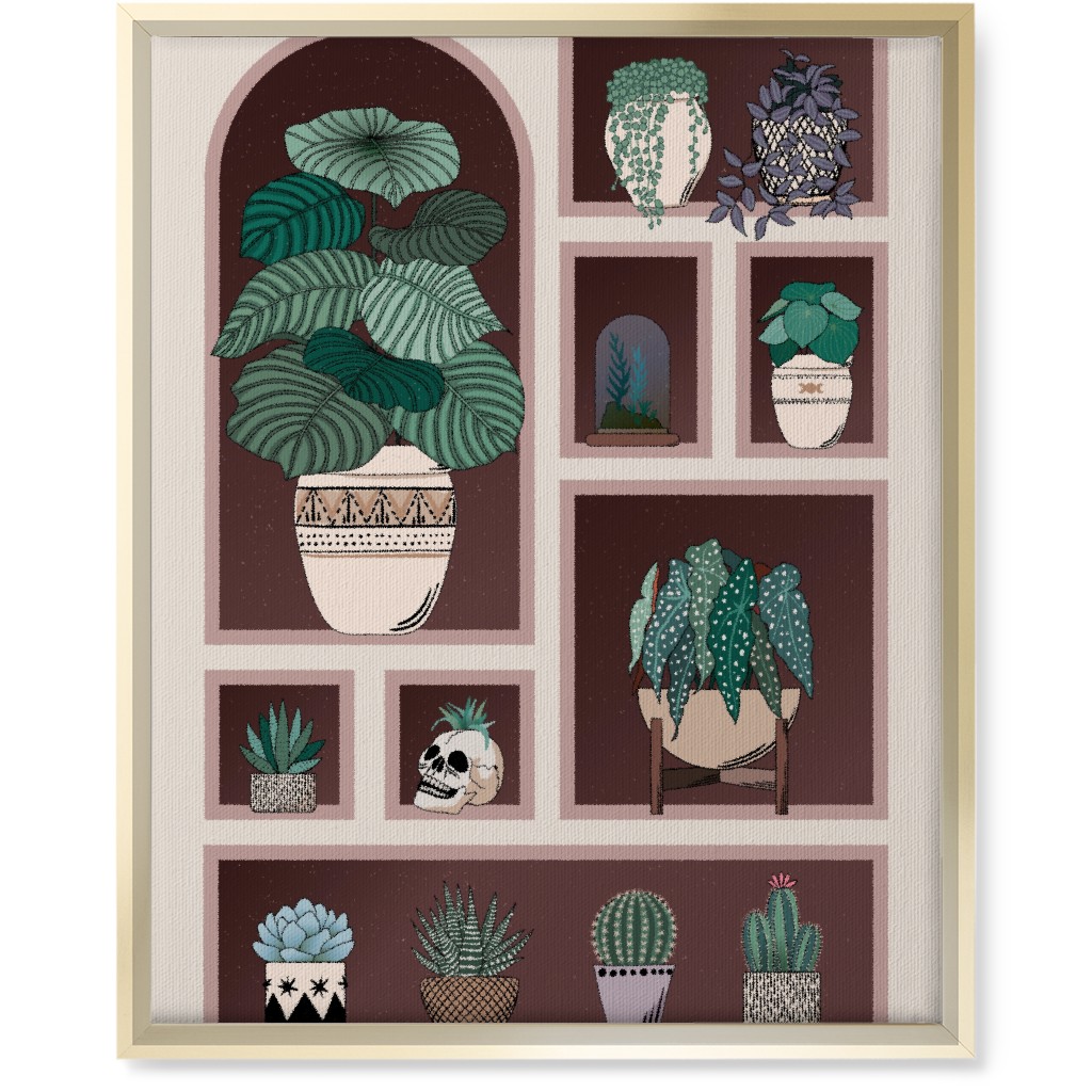 Neatly Arranged Indoor Plants - Neutral Wall Art, Gold, Single piece, Canvas, 16x20, Multicolor