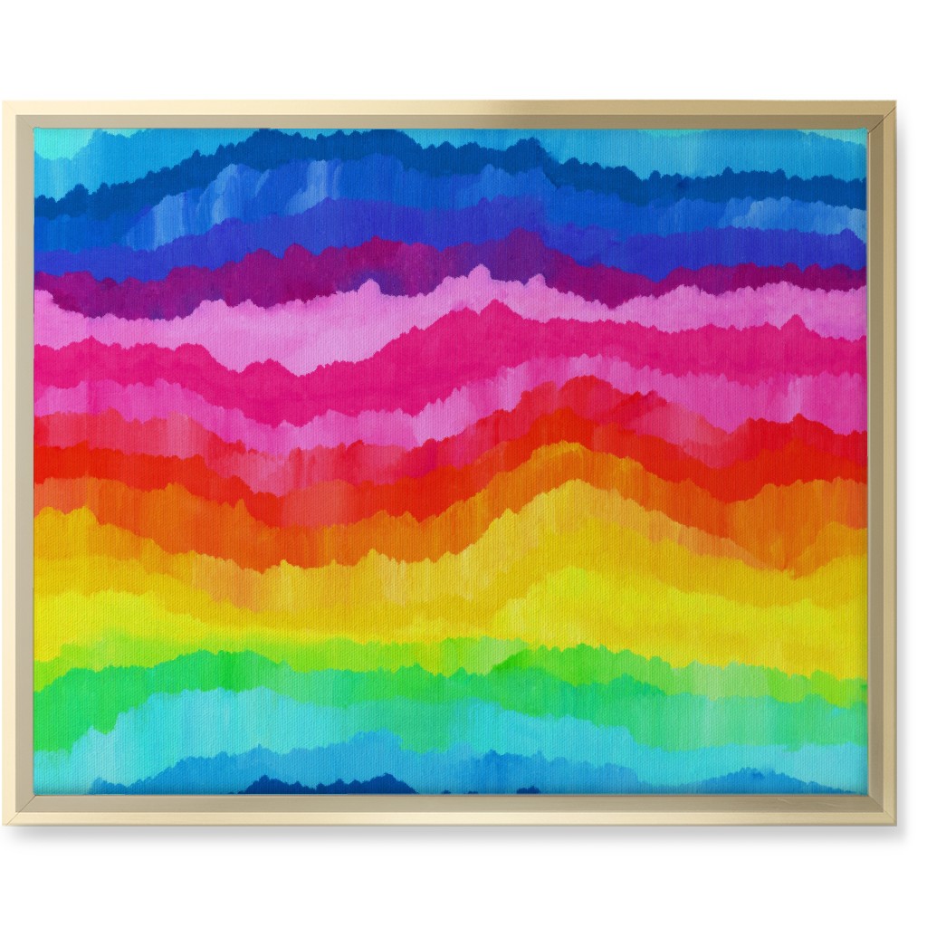 Rainbow Acrylic Waves Wall Art, Gold, Single piece, Canvas, 16x20, Multicolor