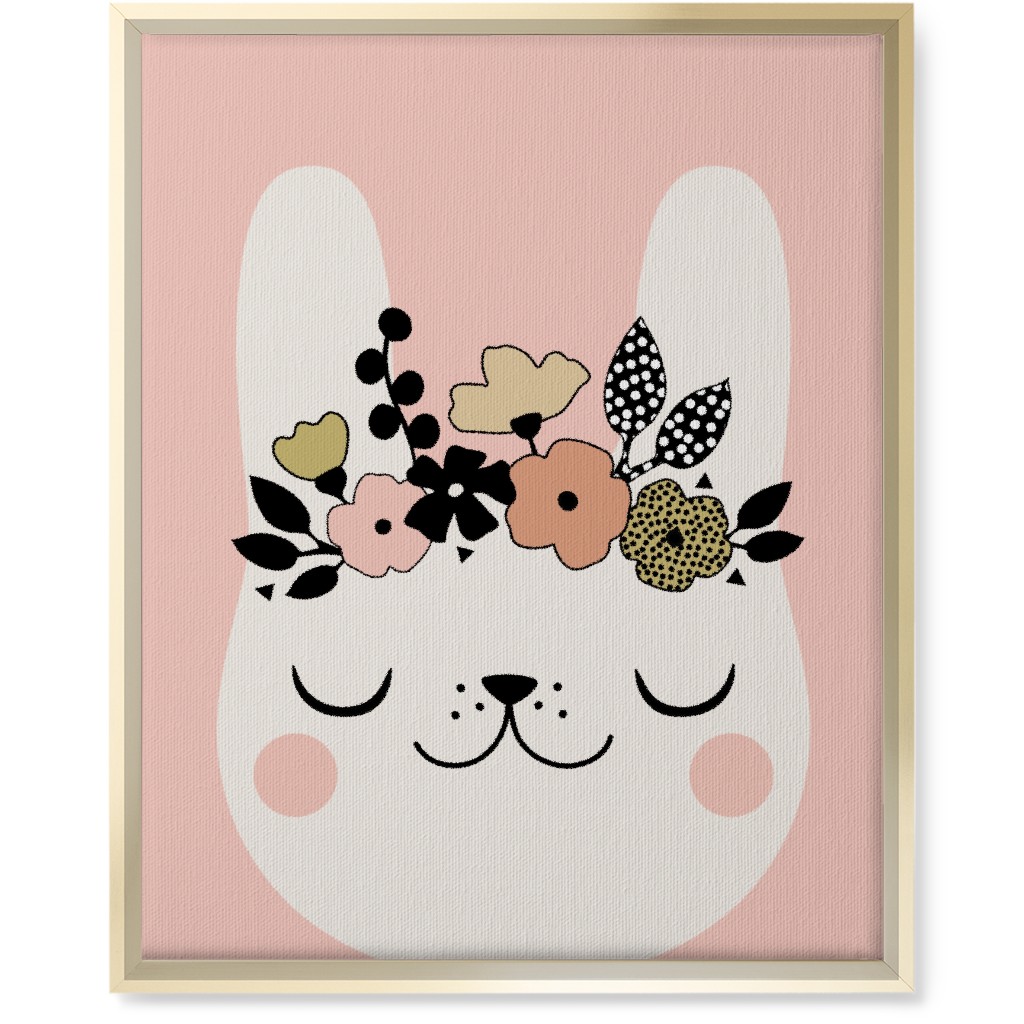 Floral Bunny - Pink Wall Art, Gold, Single piece, Canvas, 16x20, Pink
