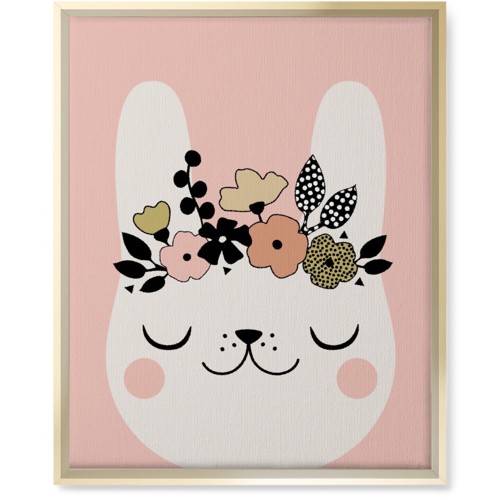 Floral Bunny - Pink Wall Art, Gold, Single piece, Canvas, 16x20, Pink, Bright Pink