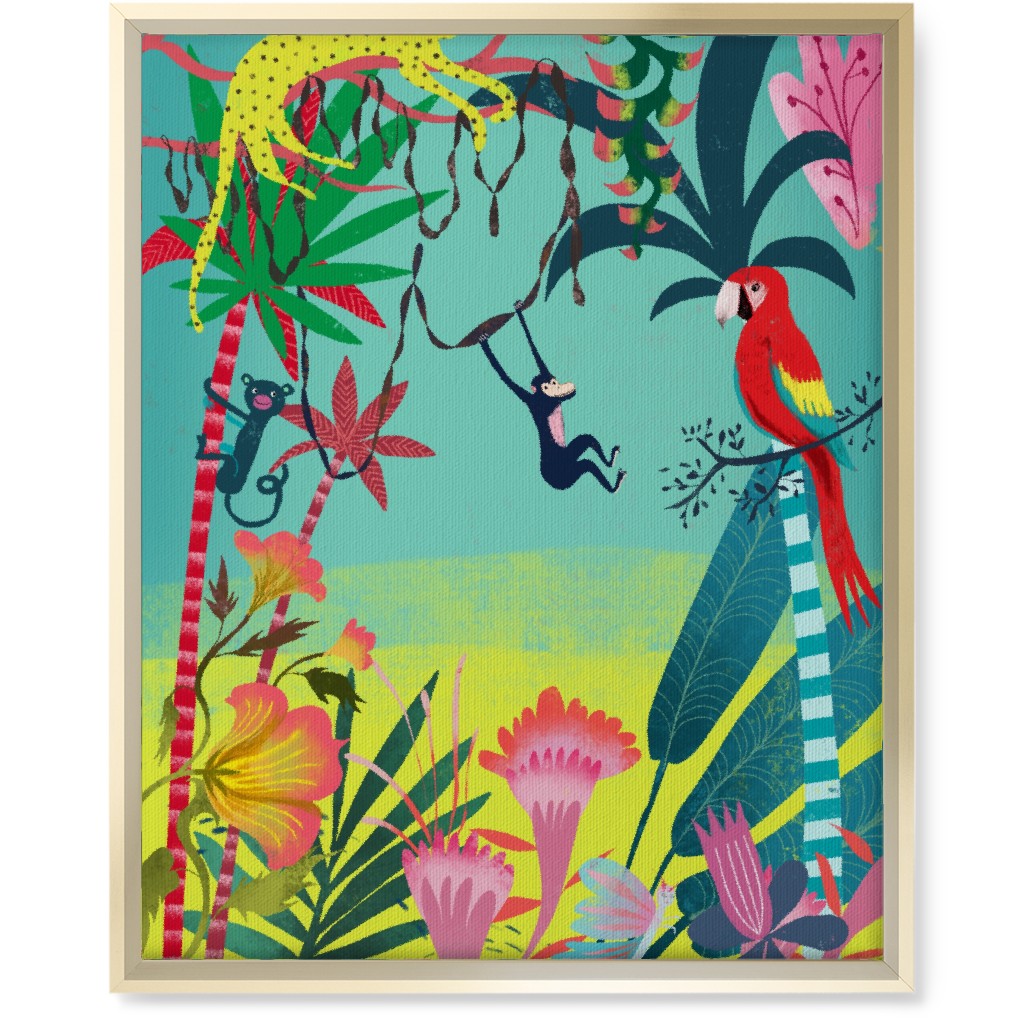 Jungle Animals & Botanical - Multi Wall Art, Gold, Single piece, Canvas, 16x20, Multicolor