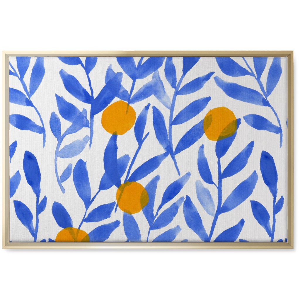 Modern Lemons Block - Blue and Orange Wall Art, Gold, Single piece, Canvas, 20x30, Blue