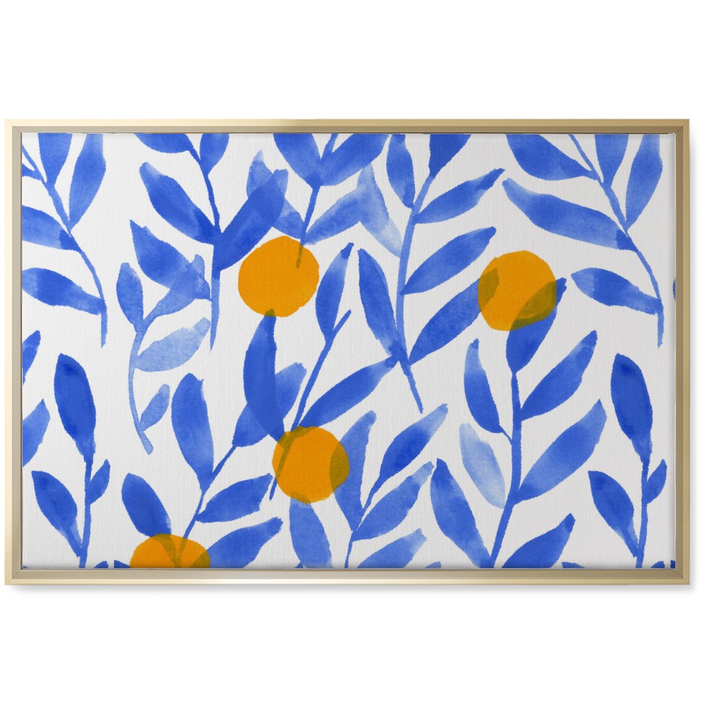 Modern Lemons Block - Blue and Orange Wall Art, Gold, Single piece, Canvas, 20x30, Blue, True Blue