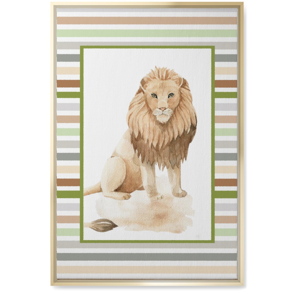 Jungle Safari Animals and Stripes - Lion Wall Art, Gold, Single piece, Canvas, 20x30, Multicolor