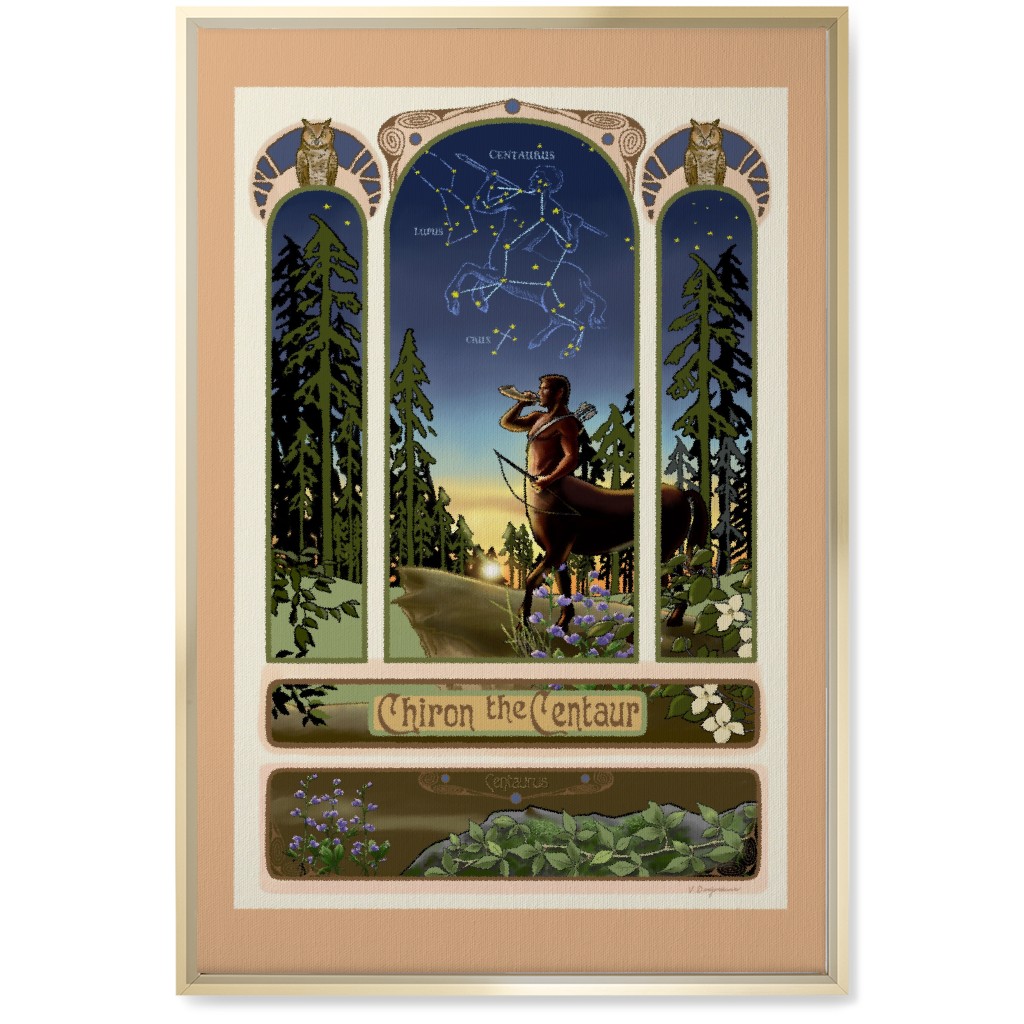 Art Nouveau Centaur Wall Art, Gold, Single piece, Canvas, 20x30, Blue