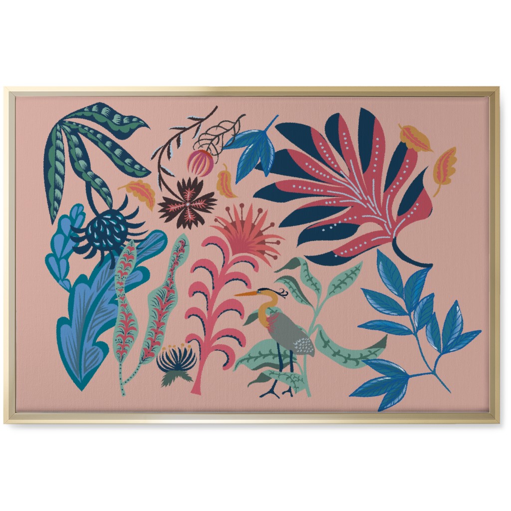 Bold Heron - Multi on Pink Wall Art, Gold, Single piece, Canvas, 20x30, Pink