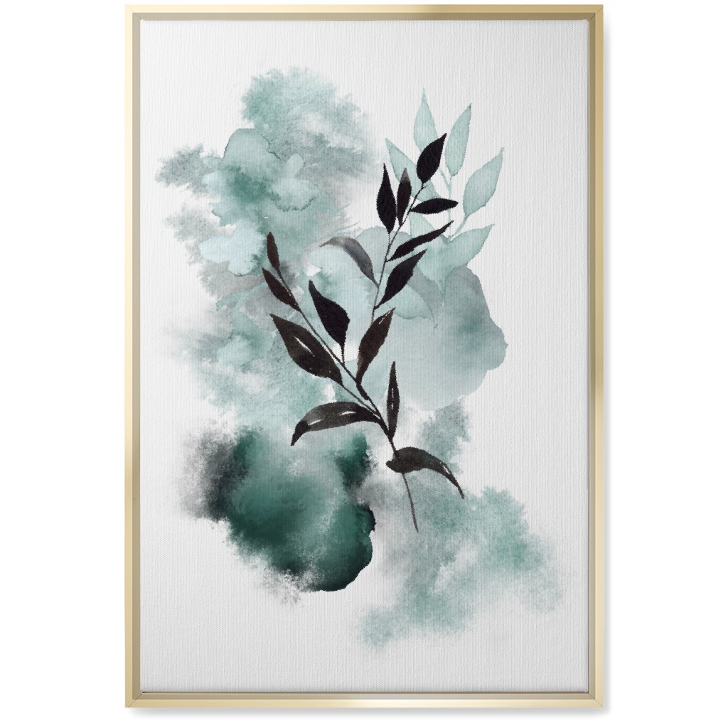 Watercolor Abstract Botanical Wall Art, Gold, Single piece, Canvas, 20x30, Green, Ink Spot