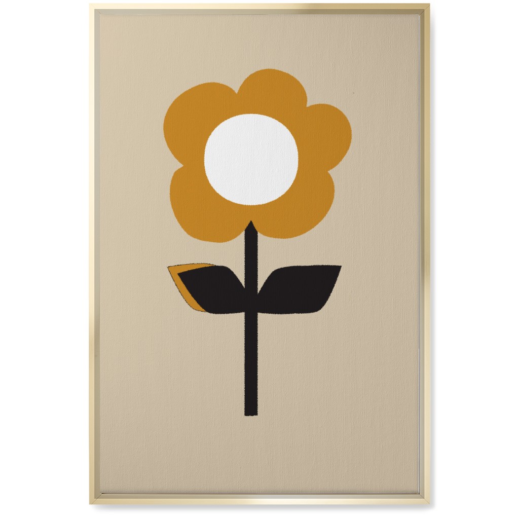 Retro Flower Wall Art, Gold, Single piece, Canvas, 20x30, Orange, Golden