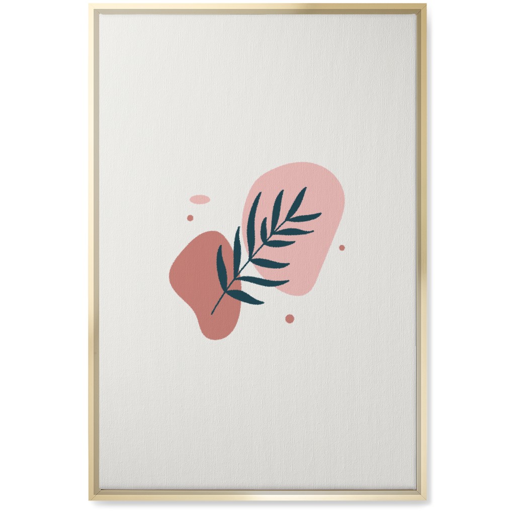 Shapes and Fern Leaf Wall Art, Gold, Single piece, Canvas, 20x30, Pink