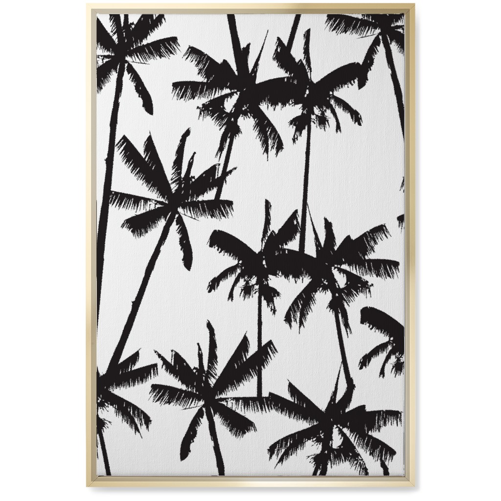 Aloha Palm Tree Silhouette - Black and White Wall Art, Gold, Single piece, Canvas, 20x30, Black