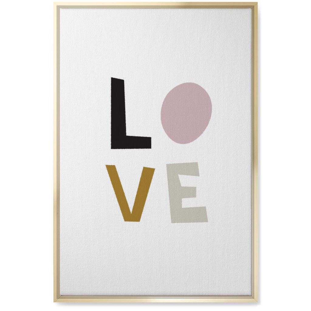 Love Typography - Neutral With Pink Wall Art, Gold, Single piece, Canvas, 20x30, Multicolor