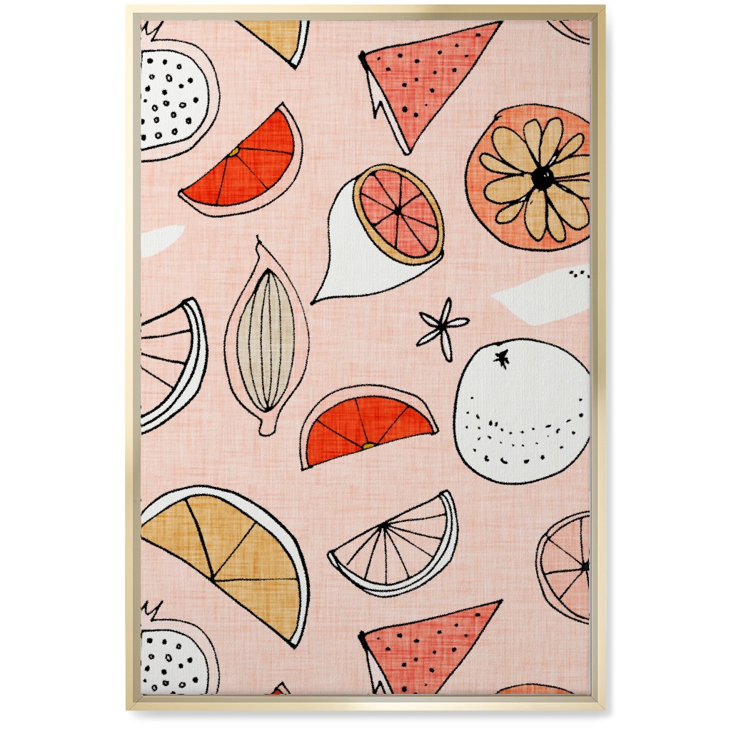 Pop Mod Fruits - Pink Wall Art, Gold, Single piece, Canvas, 20x30, Pink, Bright Pink