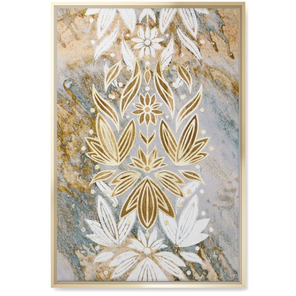 Floral Art Deco Marble Wall Art, Gold, Single piece, Canvas, 20x30, Yellow