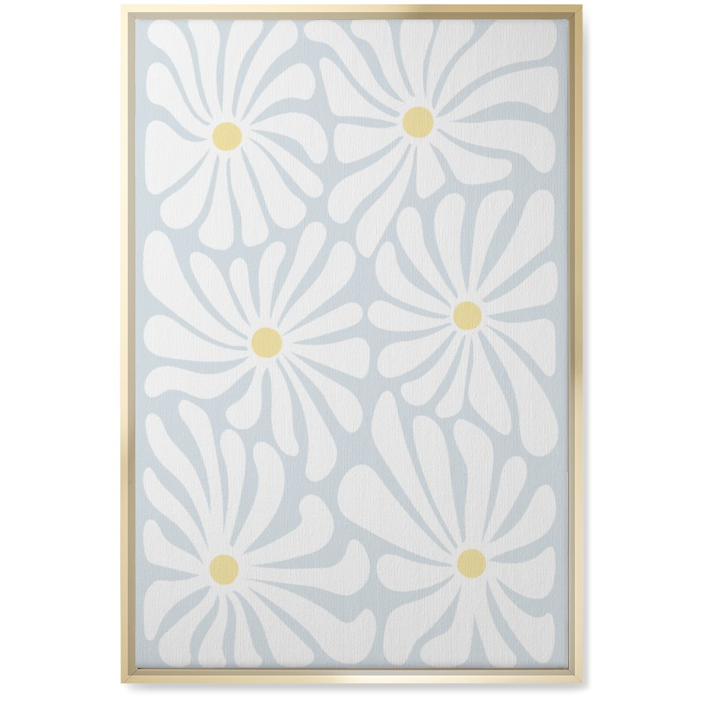 Retro Daisies Wall Art, Gold, Single piece, Canvas, 20x30, Blue, Mist