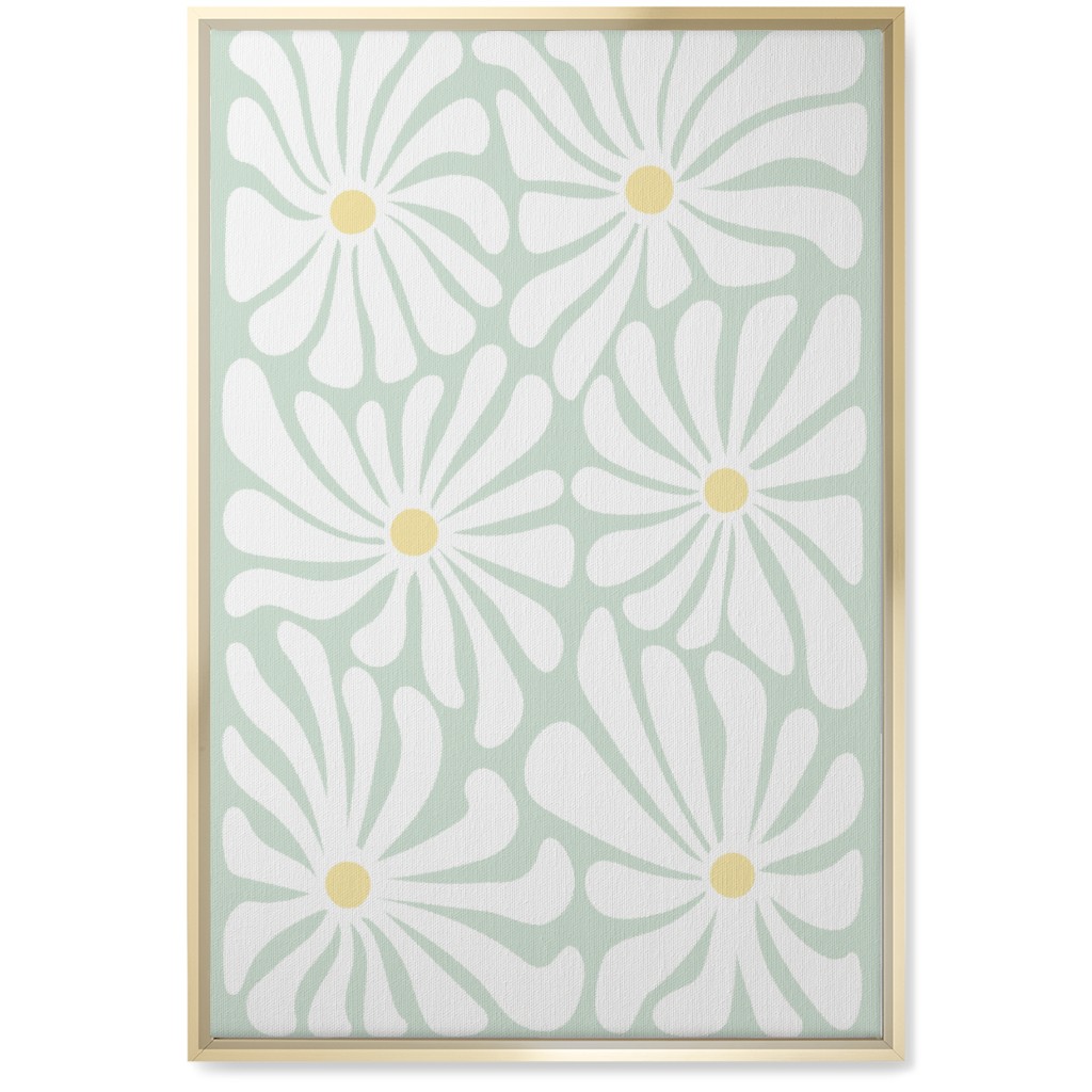 Retro Daisies Wall Art, Gold, Single piece, Canvas, 20x30, Green, Aloe