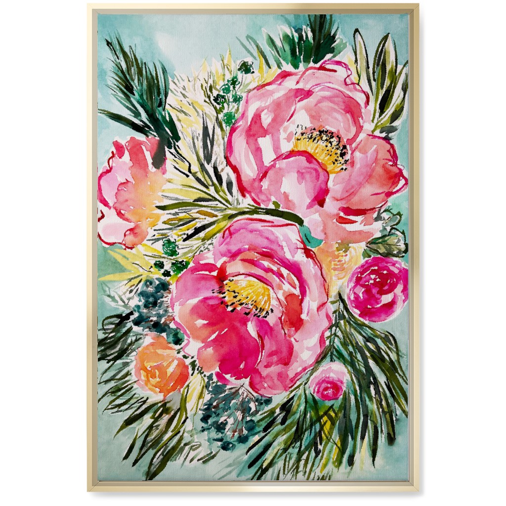Aria Floral - Pink Wall Art, Gold, Single piece, Canvas, 20x30, Pink, Bright Pink