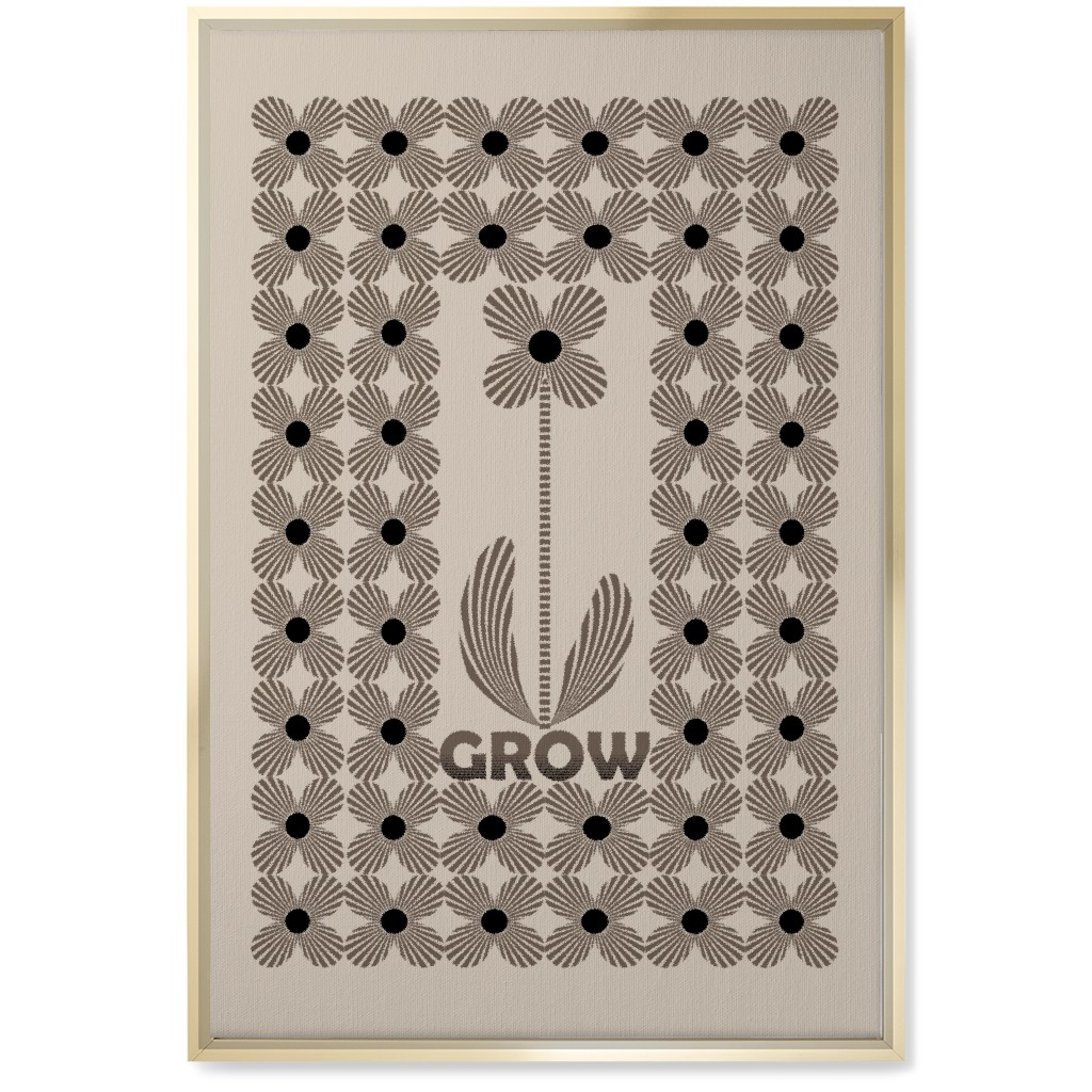 Grow Modern Flower - Beige and Black Wall Art, Gold, Single piece, Canvas, 20x30, Beige, Pearl